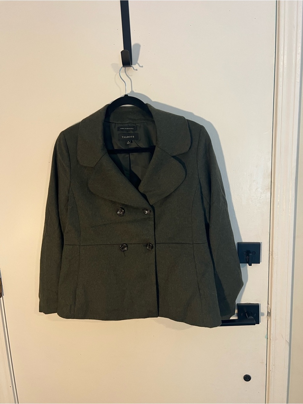 Talbots Olive Green Double-Breasted Peacoat Jacket